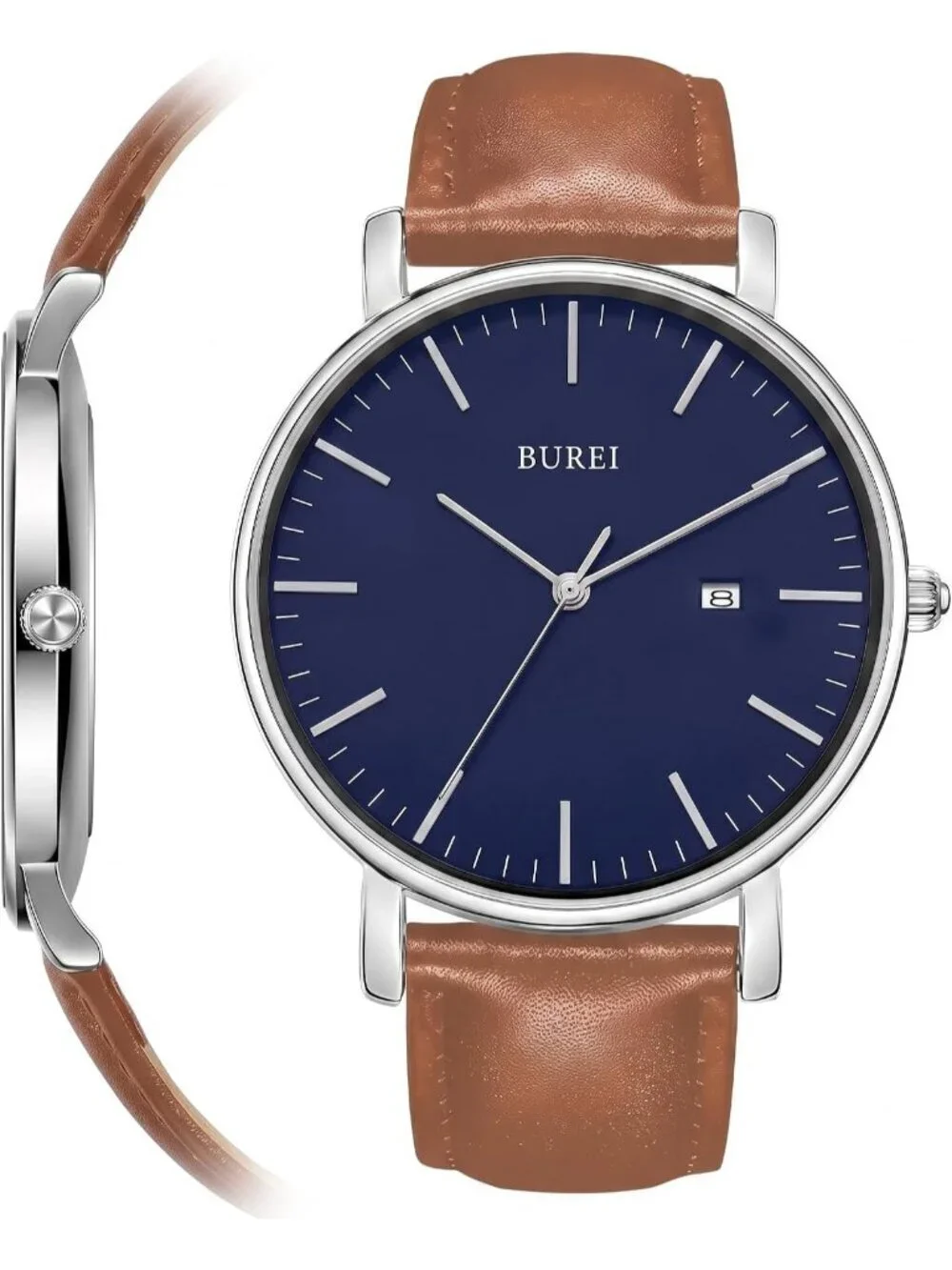 Men's Brown Blue Ultra Thin Minimalist Analog Waterproof Classic Wrist Watch
